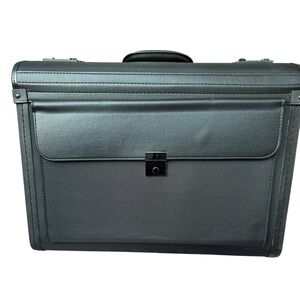 Alpine Swiss Rolling Case Large Black Faux Leather Laptop Briefcase Lawyer Pilot